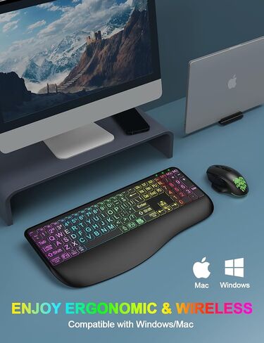 Wireless Keyboard and Mouse Combo, Large Print Backlit Keyboard with Wrist Rest and 9 Backlit Effects, 2.4G Rechargeable Ergonomic Keyboard Mouse Combo Easy to See for Windows, Laptop, PC (Black) in Saudi Arabia