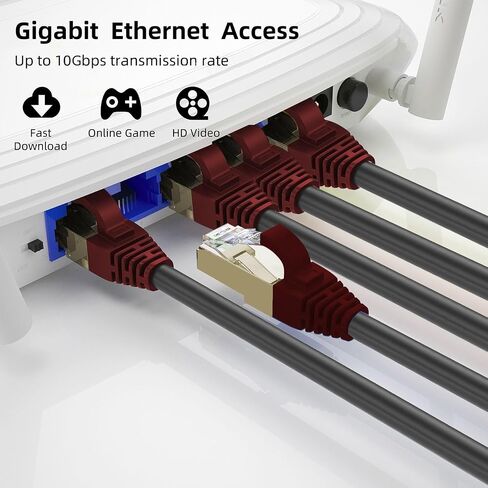 QualGear RJ45 Cat 7 Ethernet Patch Cable, 10Gpbs High-Speed Cable, 600MHz, Triple-Shielded, Flat, 1 Feet, Black in Saudi Arabia