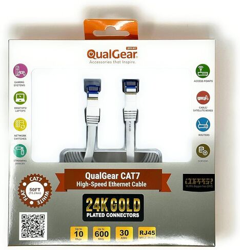 QualGear RJ45 Cat 7 Ethernet Patch Cable, 10Gpbs High-Speed Cable, 600MHz, Triple-Shielded, Flat, 1 Feet, Black in Saudi Arabia