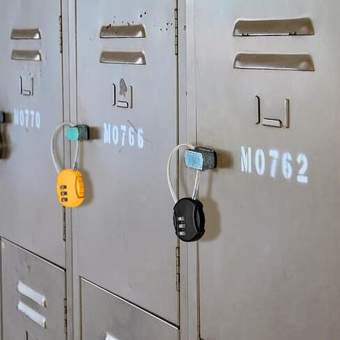 قفل مجمع مكون من 3 أرقام، سبائك الزنك، أسود/أزرق/أحمر/أصفر، بدون مفتاح، طول حبل 135 مم، قطر سلك فولاذي 2.5 مم in Kuwait