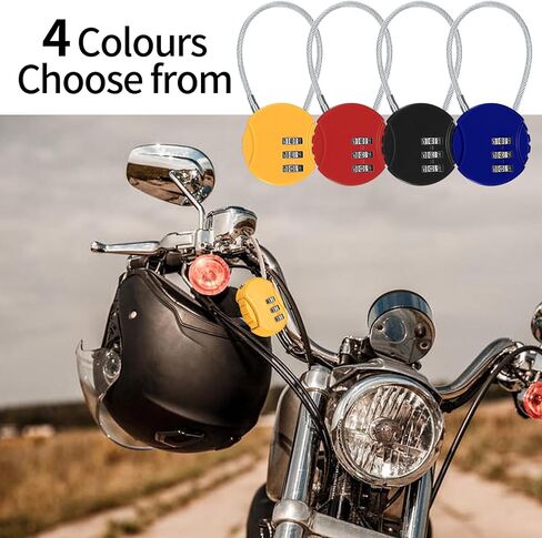 قفل مجمع مكون من 3 أرقام، سبائك الزنك، أسود/أزرق/أحمر/أصفر، بدون مفتاح، طول حبل 135 مم، قطر سلك فولاذي 2.5 مم in Kuwait