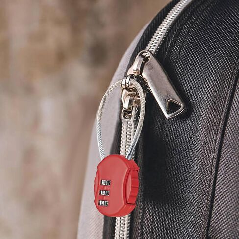 قفل مجمع مكون من 3 أرقام، سبائك الزنك، أسود/أزرق/أحمر/أصفر، بدون مفتاح، طول حبل 135 مم، قطر سلك فولاذي 2.5 مم in Kuwait