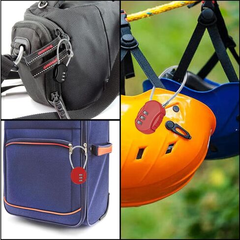 قفل مجمع مكون من 3 أرقام، سبائك الزنك، أسود/أزرق/أحمر/أصفر، بدون مفتاح، طول حبل 135 مم، قطر سلك فولاذي 2.5 مم in Kuwait