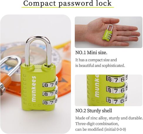 قفل أمتعة معتمد من إدارة أمن المواصلات الأمريكية (TSA)، قفل مجموعة قابل للتعديل، قفل كلمة مرور مكون من 3 أرقام، سبيكة معدنية، درج، حقيبة ظهر، خزانة ملابس، وقفل باب. (أخضر + برتقالي) in Kuwait