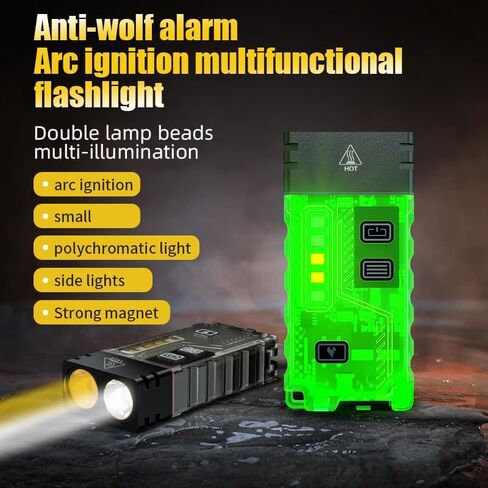 poyoelf EDC مصباح يدوي قوي صغير مع ولاعة قوس ومشبك مغناطيسي للتنبيه، فائق السطوع 1000 LM، USB C قابل لإعادة الشحن LED سلسلة مفاتيح جيب ضوء فلاش مع ضوء جانبي COB (أسود) in Kuwait