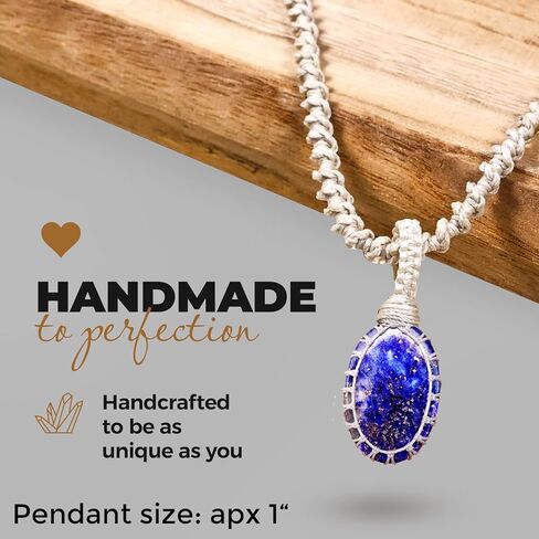 قلادة كريستال مع قلادة حجرية - تميمة لشفاء الشاكرا، مجوهرات مصنوعة يدويًا للجنسين مع حقيبة هدايا، حبل مكرامية أبيض مصنوع يدويًا، حجر كريم طبيعي من الكوارتز الدخاني (عين النمر البني) in Kuwait