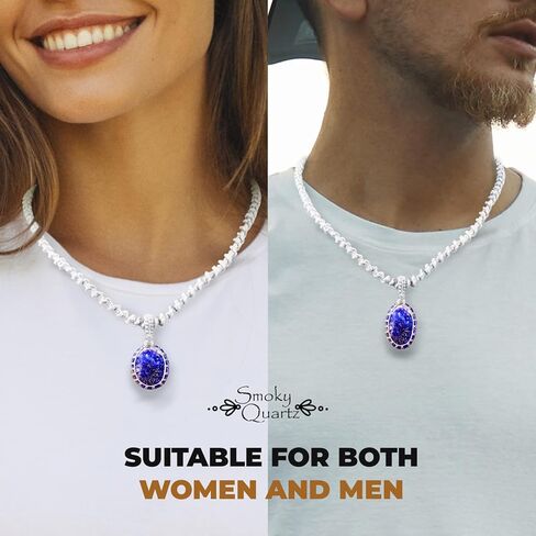 قلادة كريستال مع قلادة حجرية - تميمة لشفاء الشاكرا، مجوهرات مصنوعة يدويًا للجنسين مع حقيبة هدايا، حبل مكرامية أبيض مصنوع يدويًا، حجر كريم طبيعي من الكوارتز الدخاني (عين النمر البني) in Kuwait