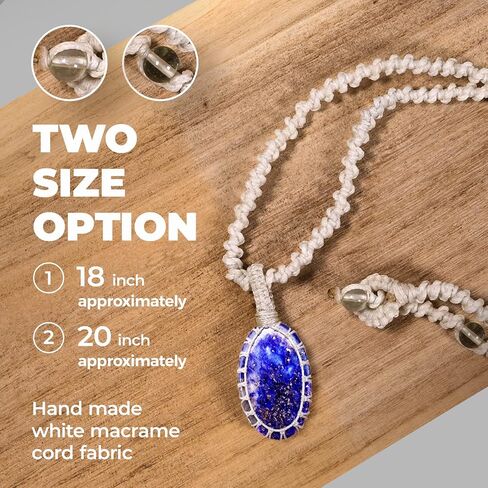 قلادة كريستال مع قلادة حجرية - تميمة لشفاء الشاكرا، مجوهرات مصنوعة يدويًا للجنسين مع حقيبة هدايا، حبل مكرامية أبيض مصنوع يدويًا، حجر كريم طبيعي من الكوارتز الدخاني (عين النمر البني) in Kuwait