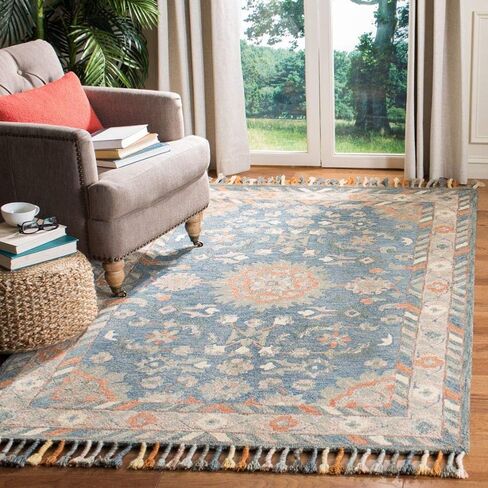 SAFAVIEH Aspen Collection Area Rug - 6' x 9', Blue & Rust, Handmade Boho Braided Tassel Wool, Ideal for High Traffic Areas in Living Room, Bedroom (APN123A) in Saudi Arabia