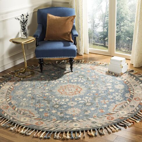 SAFAVIEH Aspen Collection Area Rug - 6' x 9', Blue & Rust, Handmade Boho Braided Tassel Wool, Ideal for High Traffic Areas in Living Room, Bedroom (APN123A) in Saudi Arabia