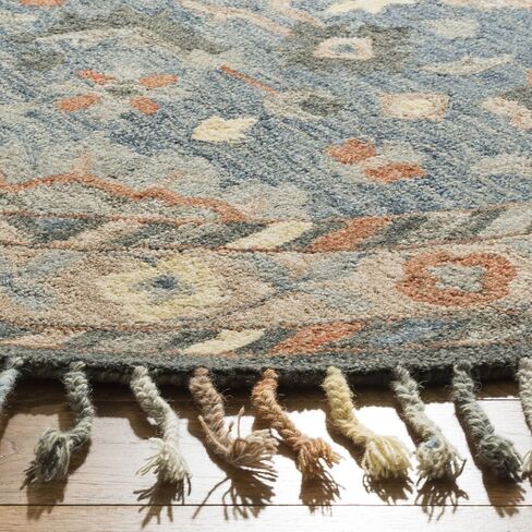 SAFAVIEH Aspen Collection Area Rug - 6' x 9', Blue & Rust, Handmade Boho Braided Tassel Wool, Ideal for High Traffic Areas in Living Room, Bedroom (APN123A) in Saudi Arabia