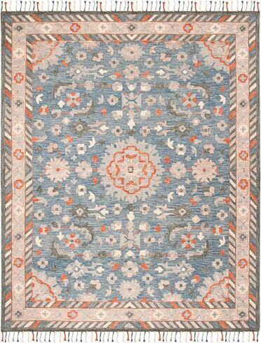 SAFAVIEH Aspen Collection Area Rug - 6' x 9', Blue & Rust, Handmade Boho Braided Tassel Wool, Ideal for High Traffic Areas in Living Room, Bedroom (APN123A) in Saudi Arabia