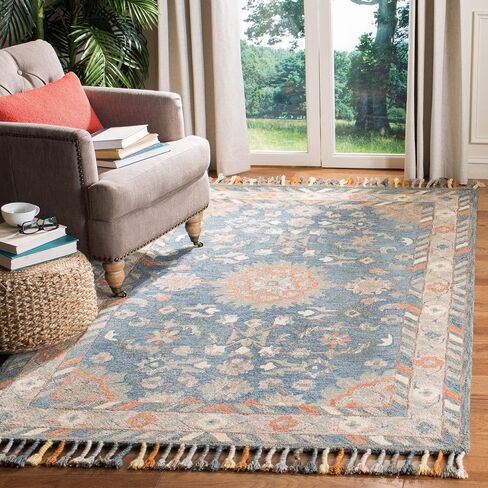 SAFAVIEH Aspen Collection Area Rug - 6' x 9', Blue & Rust, Handmade Boho Braided Tassel Wool, Ideal for High Traffic Areas in Living Room, Bedroom (APN123A) in Saudi Arabia