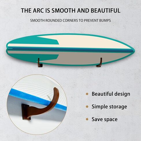 لوح ركوب الأمواج، لوح التزلج، خطافات حامل حامل رف الحائط على لوح التزلج | حامل عرض على الحائط من الخشب الصلب للوحات الطويلة واللوحات القصيرة in Kuwait