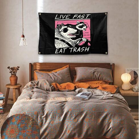 Generic Live Fast Eat Trash Tapestry Funny Banner College Dorm Poster، ديكور جدار المبنى السكني للمكتب، مع 4 حلقات نحاسية 3x5ft in Saudi Arabia