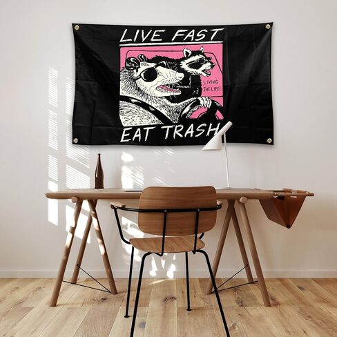 Generic Live Fast Eat Trash Tapestry Funny Banner College Dorm Poster، ديكور جدار المبنى السكني للمكتب، مع 4 حلقات نحاسية 3x5ft in Saudi Arabia