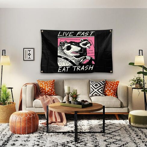 Generic Live Fast Eat Trash Tapestry Funny Banner College Dorm Poster، ديكور جدار المبنى السكني للمكتب، مع 4 حلقات نحاسية 3x5ft in Saudi Arabia