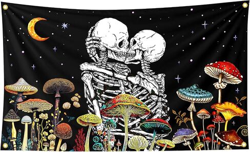 Lovers Skeleton Flower Plant Mushroom Art Starry Backdrop Tapestry 3×5FT Bedroom Wall Art Tapestry For Family Dormitory Living Room in Saudi Arabia