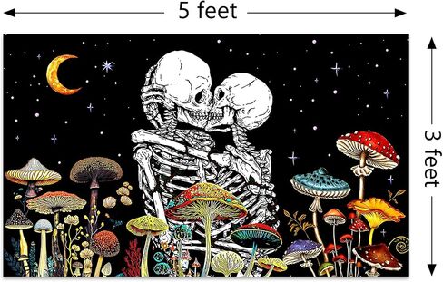 Lovers Skeleton Flower Plant Mushroom Art Starry Backdrop Tapestry 3×5FT Bedroom Wall Art Tapestry For Family Dormitory Living Room in Saudi Arabia