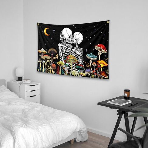 Lovers Skeleton Flower Plant Mushroom Art Starry Backdrop Tapestry 3×5FT Bedroom Wall Art Tapestry For Family Dormitory Living Room in Saudi Arabia