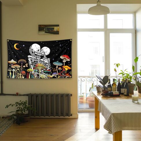 Lovers Skeleton Flower Plant Mushroom Art Starry Backdrop Tapestry 3×5FT Bedroom Wall Art Tapestry For Family Dormitory Living Room in Saudi Arabia