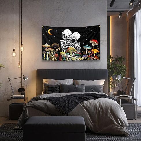 Lovers Skeleton Flower Plant Mushroom Art Starry Backdrop Tapestry 3×5FT Bedroom Wall Art Tapestry For Family Dormitory Living Room in Saudi Arabia