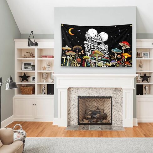 Lovers Skeleton Flower Plant Mushroom Art Starry Backdrop Tapestry 3×5FT Bedroom Wall Art Tapestry For Family Dormitory Living Room in Saudi Arabia