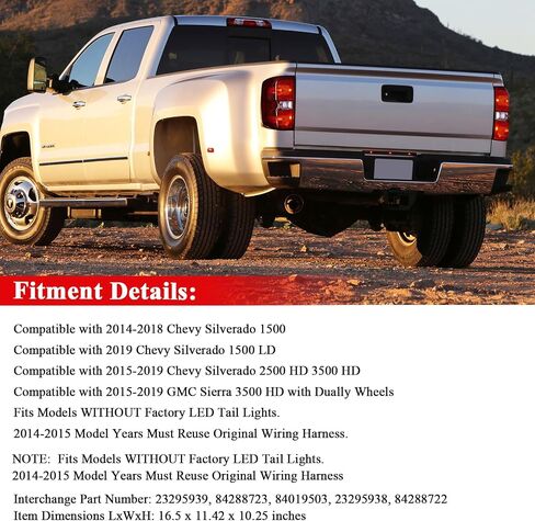 أضواء خلفية متوافقة مع Chevy Silverado 1500 2014-2018 /Fit Silverado 2500 HD 3500 HD 15-19 /Fit GMC Sierra 3500 HD مع سائق حزام الأسلاك وعدسة دخان جانبية للراكب in Saudi Arabia