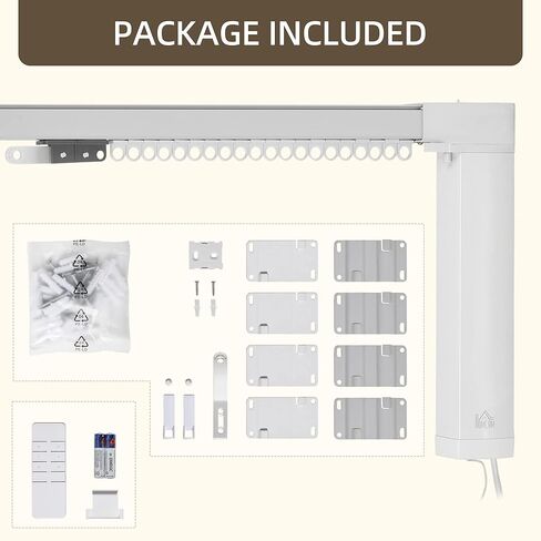 نظام ستائر هومكوم الذكي، فتاحة ستائر أوتوماتيكية مع قضيب مسارات قابل للتعديل (حتى 180 بوصة)، متوافق مع أليكسا، جوجل هوم فويس، تطبيق واي فاي، جهاز تحكم عن بعد، أبيض in Kuwait