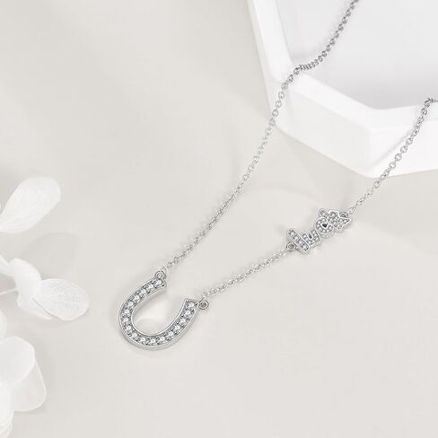 Lucky Horseshoe Necklace Sterling Silver Four Leaf Clover Pendent Jewelry Gifts for Women Girls in Saudi Arabia