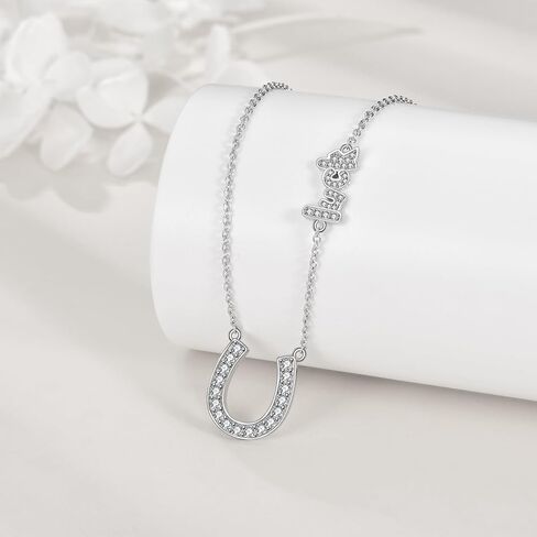 Lucky Horseshoe Necklace Sterling Silver Four Leaf Clover Pendent Jewelry Gifts for Women Girls in Saudi Arabia