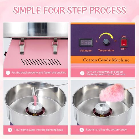 Electric Commercial Cotton Candy Machine, 1030W Candy Floss Maker with Stainless Steel Bowl, Sugar Scoop, Cotton Candy Maker for Home Party Carnival, Pink in Saudi Arabia