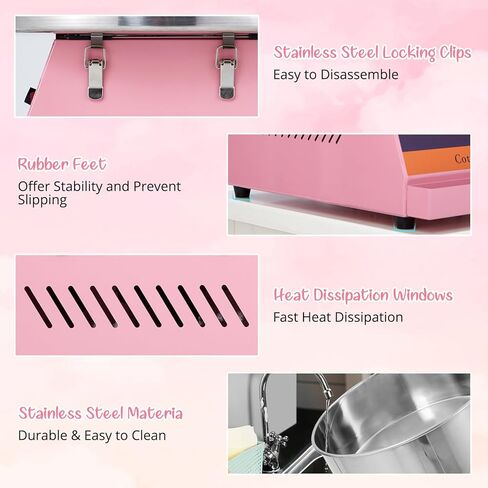 Electric Commercial Cotton Candy Machine, 1030W Candy Floss Maker with Stainless Steel Bowl, Sugar Scoop, Cotton Candy Maker for Home Party Carnival, Pink in Saudi Arabia