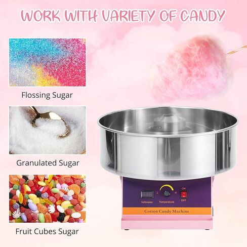 Electric Commercial Cotton Candy Machine, 1030W Candy Floss Maker with Stainless Steel Bowl, Sugar Scoop, Cotton Candy Maker for Home Party Carnival, Pink in Saudi Arabia