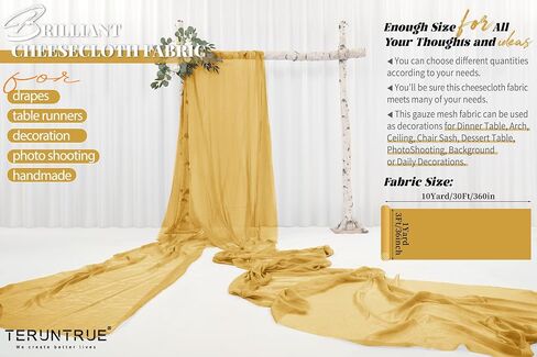 Gold Wedding Gauze Cheesecloth Fabric, 10 Yard Cheesecloth Arch Draping Ceiling Drape Table Runner Fabric, Gold DIY Cheesecloth for Table Runner Chair Sash Napkins Drape Wedding Decoration in Kuwait