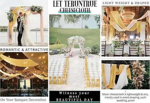 Gold Wedding Gauze Cheesecloth Fabric, 10 Yard Cheesecloth Arch Draping Ceiling Drape Table Runner Fabric, Gold DIY Cheesecloth for Table Runner Chair Sash Napkins Drape Wedding Decoration in Kuwait