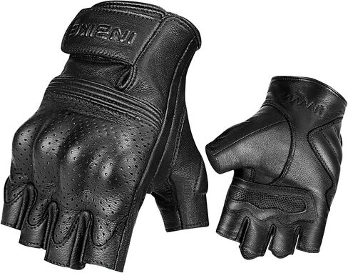INBIKE Fingerless Motorcycle Gloves Summer Breathable Goatskin Leather Wear Resistant Hard Knuckle in Saudi Arabia