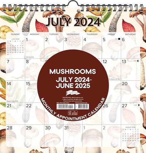 Willow Creek Press Mushrooms Academic July 2024 - June 2025 Monthly 12" x 12" Spiral-Bound Wall Calendar in Saudi Arabia