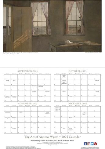 The Art of Andrew Wyeth 2024 Wall Calendar, 16-Month Art & Design Calendar, 12" x 15" in Saudi Arabia