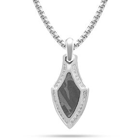 RTZN® Meteorite Necklace for Men – Premium Meteorite Mens Small Square Pendant Necklaces with Silver Stainless Steel Chain 22" Inch + 2" Extension