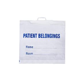 Dukal PB01 Dawn Mist Plastic Handle Patient Belonging Bag, White with Blue Print, 20" W x 18.5" L, (+3.5"), 1.3 mil Thick (Pack of 250)