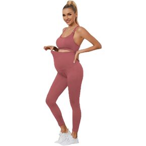 Floerns Women's Maternity 2 Piece Outfit Scoop Neck Crop Tank Top Legging Set in Saudi Arabia