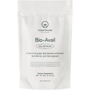 Adapt Naturals Bio-Avail Colostrum+ - Grass Fed Bovine Colostrum Powder 40% IgG, 2,500 mg - Lactoferrin, Beta Glucan - Gut Health, Immunity, Vitality - Non-GMO Colostrum Supplement