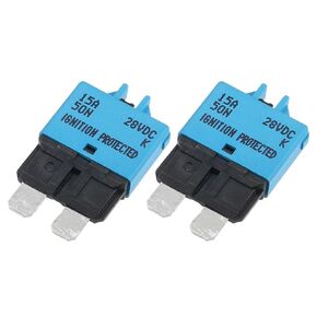 Circuit Breaker Blade Style Fuse 15A 28V Manual Resettable for Car Marine Metal Blue (Set of 2)