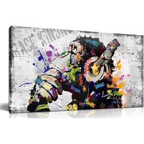 Large Canvas Wall Art Graffiti Gorilla with Headphones Picture for Living Room Bedroom Funny Wall Decor Ready to Hang Size 40" W x 20" H