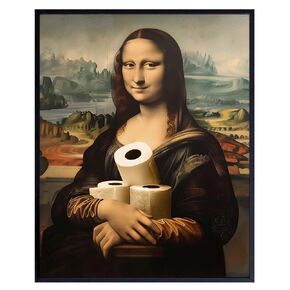Funny Wall Art Bathroom Decor - Mona Lisa Famous Paintings - Bath Decor, Wall Art Bathroom - Vintage Bathroom Prints - Bathroom Decoration - Leonardo da Vinci funny Bathroom Signs - Bathroom Aesthetic