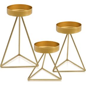 Gold Iron Plate Candle Holder, Decorative Iron Pillar Candle Plate, Set of 3, Pedestal Candle Stand for LED & Wax Candles, Incense Cones, Spa, Weddings (3 pcs)