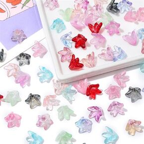 100Pcs Czech Glass Lily Flower Beads for Jewelry Making Cute Colorful Trumpet Floral Charm Spacer Bead Caps Loose Aesthetic Beads for DIY Crafts Gifts