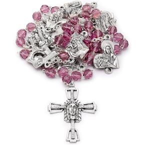 Rosary Beads catholic for Women and Men Blessed During Pope's Angelus, Station of the Cross Rosary in Faceted Crystal Amethyst Beads - Perfect Catholic gifts