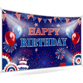 Avezano 4th of July Birthday Backdrop Blue Red Patriotic Theme Birthday Banner Independence Day Birthday Party Decoratins 70.8x43.3 inch in Saudi Arabia